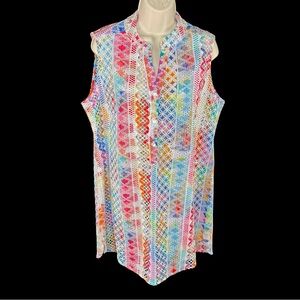 Colorful Women's Swim Coverup Eyelet Cutouts Super Cute size Large